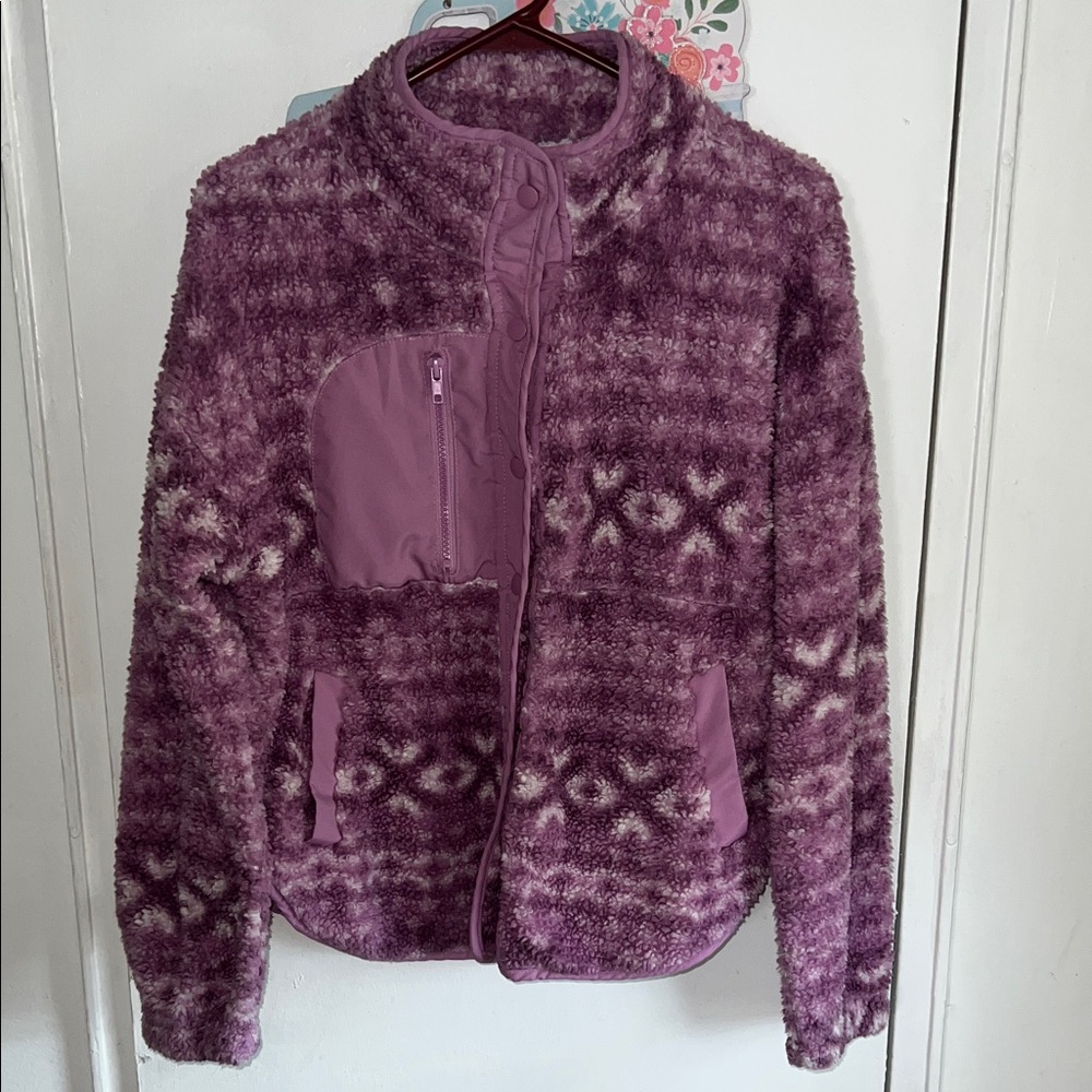 Hippie Rose Large Purple Patterned Fleece Jacket